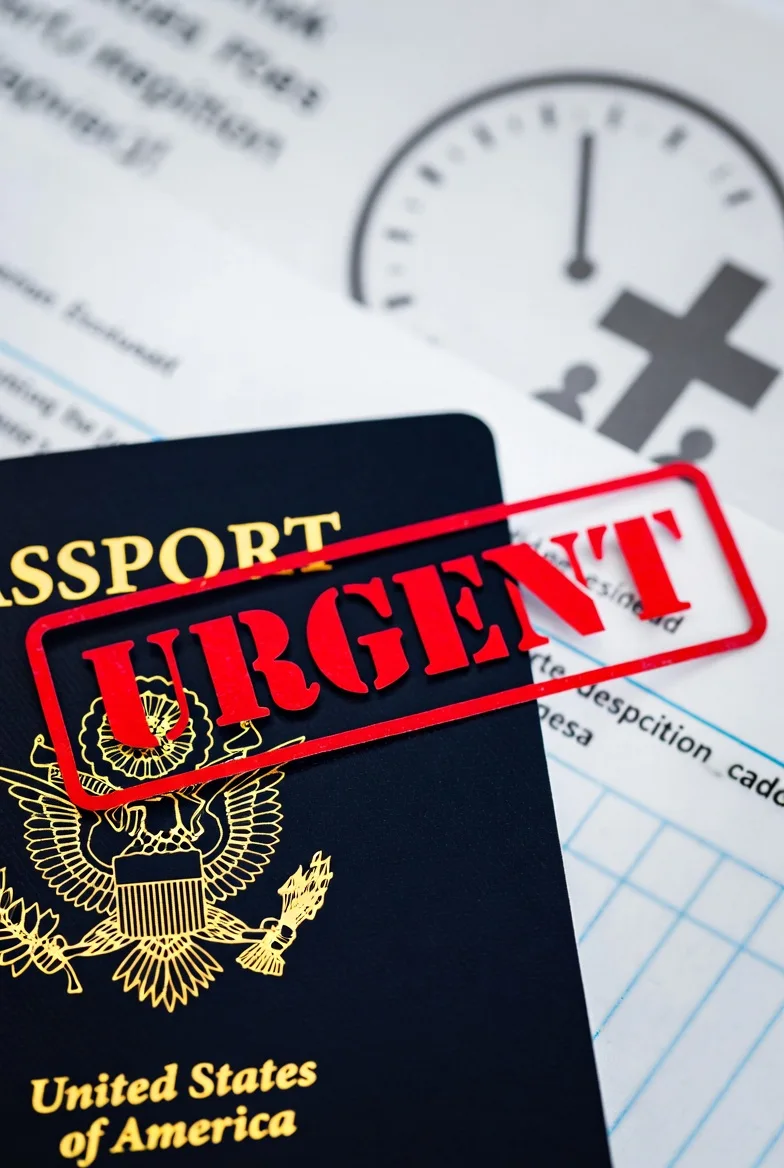 URGENT — Emergency passport application with stamp
